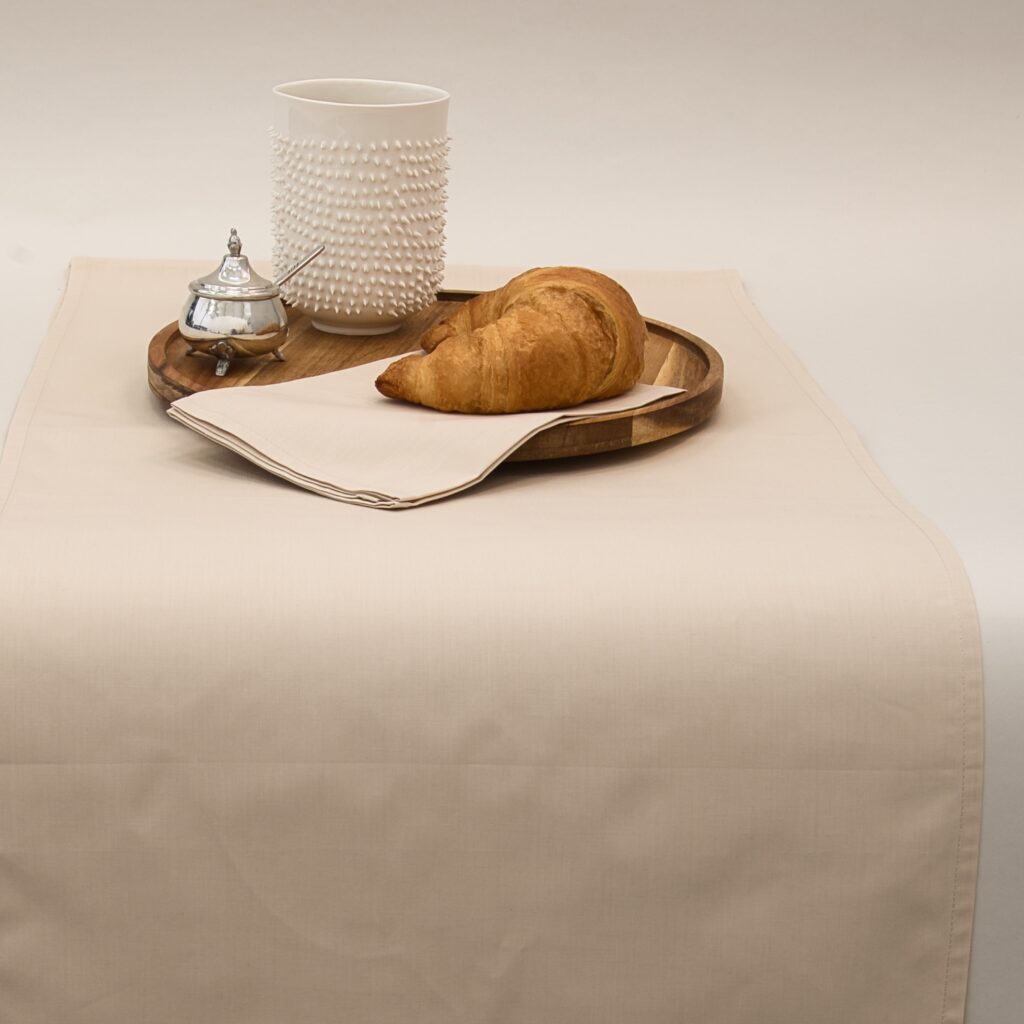 Tischläufer Stoffservietten 7 Stk. Set Baumwolle Beige Sand Creme VON SCHÜTZ