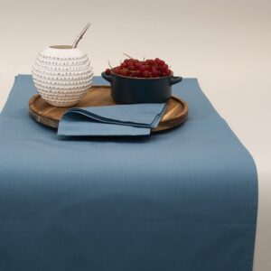 Tischläufer Stoffservietten 7 Stk. Set Baumwolle graublau VON SCHÜTZ