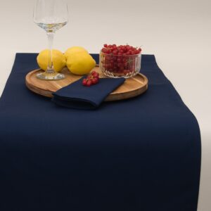 Tischläufer Stoffservietten 7 Stk. Set Baumwolle dunkelblau VON SCHÜTZ
